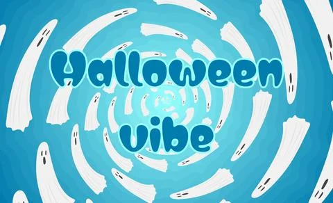 A wave background with ghosts flying in a circle, blue and light blue backgr Stock Illustration