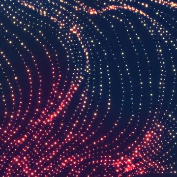 Wave Background. Ripple Grid. Glowing Round Particles. Swarm Of Dots. Vector Stock Illustration