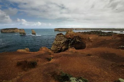 Wave beaten stacks-islets-pillars, Bay of Islands Coastal Park. Peterborough-AUS Stock Photos