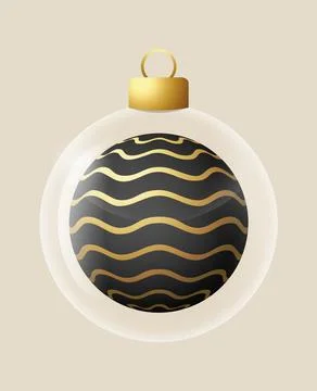 Wave black glass ornament vector bauble for stylish Christmas and New Year .. Stock Illustration