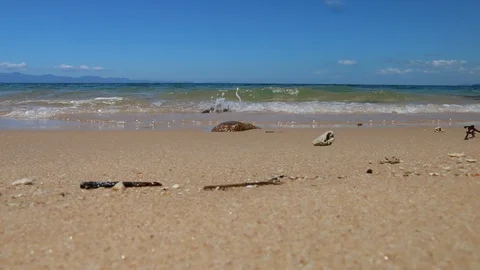Wave of blue sea on sandy beach. Background. Stock Footage 111855973