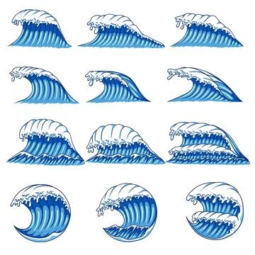Wave blue set collection vector illustration 스톡 일러스트