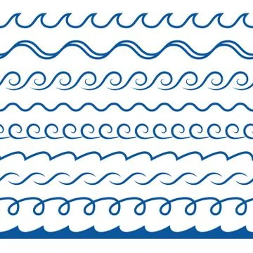 Wave borders. Seamless pattern decorative dividers blue ocean or sea waves Stock Illustration