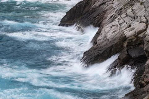 Wave break in Es Coco, Sa foradada, , Valldemossa, Mallorca, Balearic Islands Stock Photos