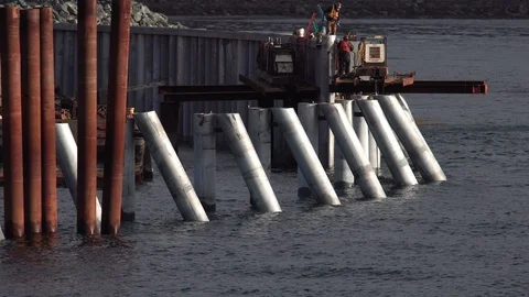 Wave Break Harbor Construction Weldors O... | Stock Video | Pond5