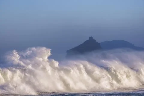 Wave breaking in Bakio Stock Photos