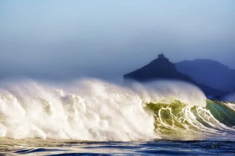 Wave breaking in Bakio 스톡 사진