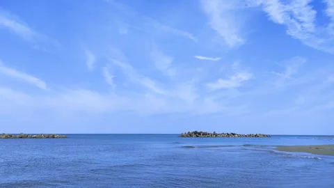 Wave breaking blocks on the beach, Tohoku Japan Stock Footage 313413511