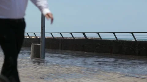 Wave Breaking on pier Stock Footage 12111168
