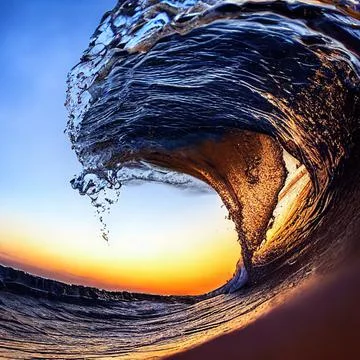 A wave breaking at sunset Stock Photos