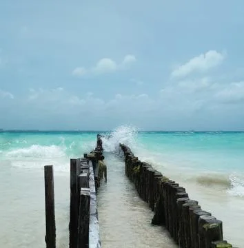Wave breaks and splashes in the Caribbean Stock Photos