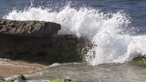 Wave breaks on exposed reef at Ho'okipa beach park Maui, Hawaii. Stock Footage 136259467