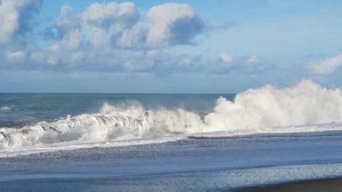 Wave Breaks on the Shore, Slow Motion, Calabria, Southern Italy Stock Footage 254021620