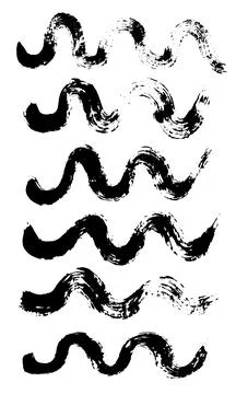 Wave brush stroke. Black ink. Vector abstract set. Stock Illustration