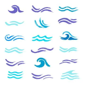 Wave brush strokes vector set background. Artistic curve blue lines grunge Stock Illustration