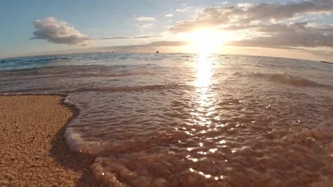 Wave closeup at sunset Stock Footage 228366727