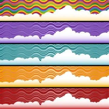 Wave with clouds background set Stock Illustration