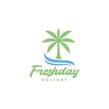Wave with coconut tree logo design Stock Illustration
