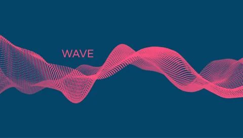 Wave with connected dots. Abstract digital background with particles. 3D grid Stock Illustration