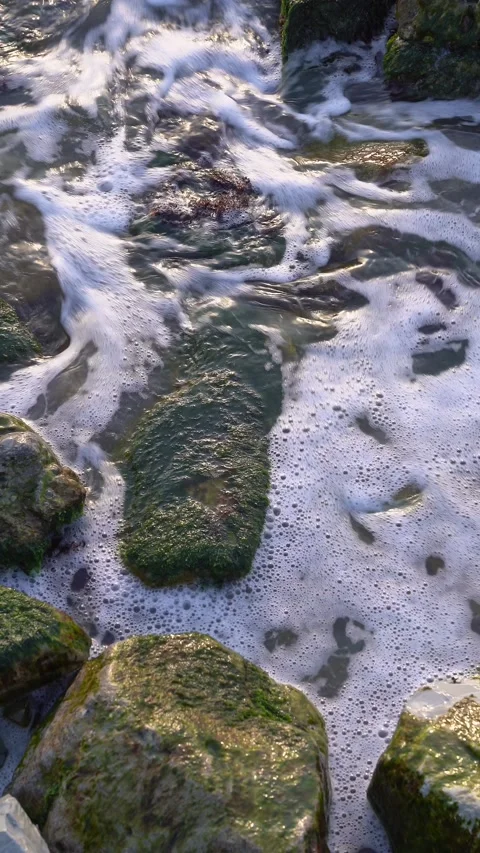A wave covers the stones Stock Footage 305308155