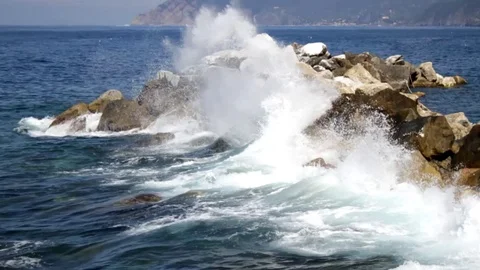 Wave crash on rocks Stock Footage 92210952