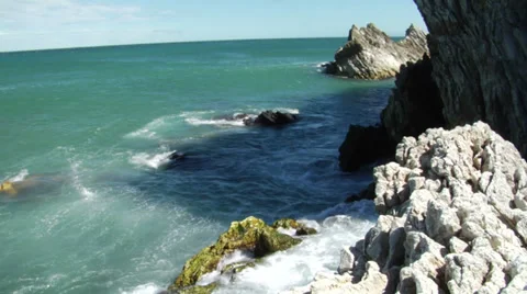 Wave crashes against cliff 0779 Stock Footage 33551740