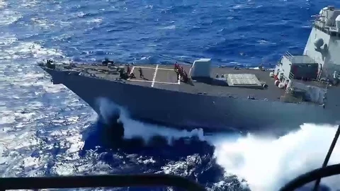 Wave crashing on deck of USS Sampson in Pacific Ocean Stock-Footage 81660613