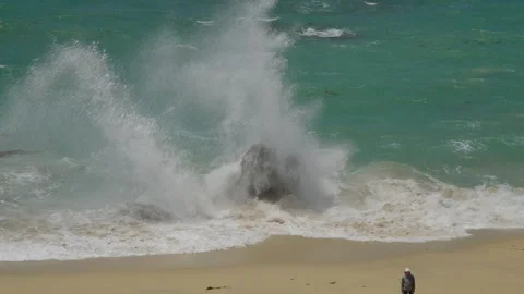 Wave crashing on rock Stock Footage 281876755