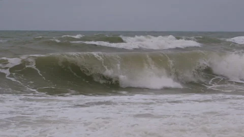 Wave with a crest during a storm at sea in slow motion Stock Footage 166903839