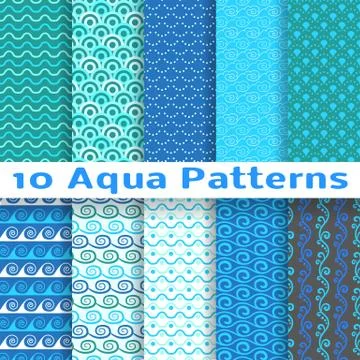 Wave different seamless patterns (tiling). Vector illustration 스톡 일러스트