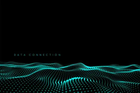 Wave dot connection background. Water structure on black Stock Illustration