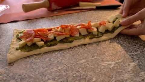 Wave the dough to make a stuffed bread Stock Footage 85315644