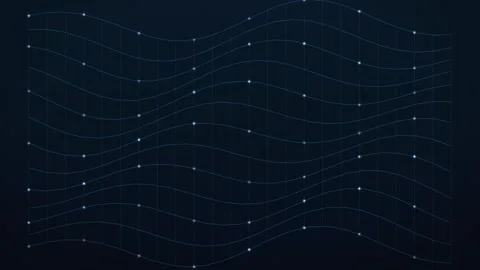 Wave drift mesh animation, undulating grid of glowing nodes on deep blue Video stock 346955906