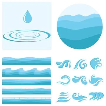 A wave, a drop of water, a set of waves. Texture of water. Stock Illustration