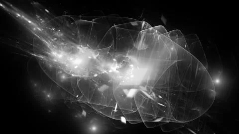 Wave effect in space with artificial elements black and white Stock Illustration