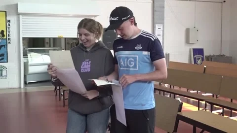 Wave of elation and relief sweeps across Dublin school for Leaving Cert student Stock Footage 315290624