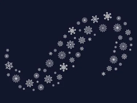 Wave element of snowflakes on navy background. An elegant, flowing divider .. Stock Illustration