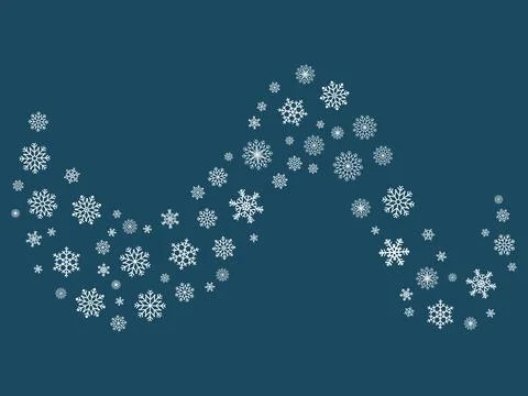 Wave element of snowflakes on navy background. An elegant, flowing divider .. Stock Illustration