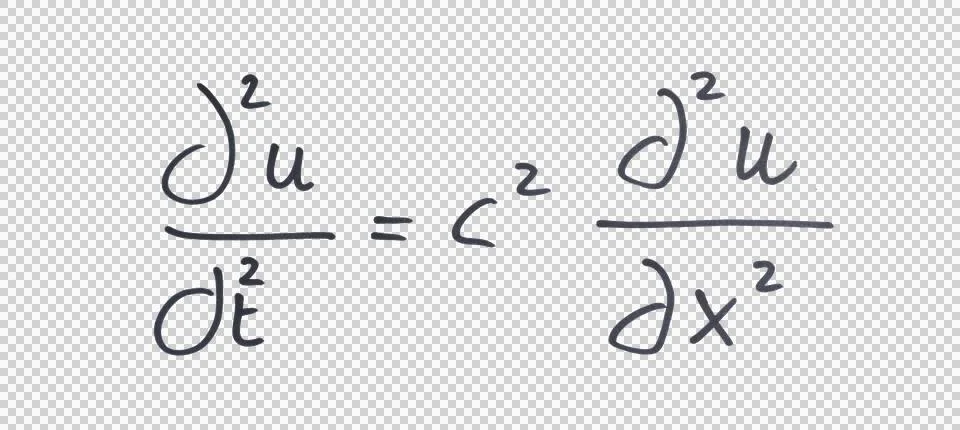 Wave equation or D'Alembert equation written with black marker 스톡 일러스트