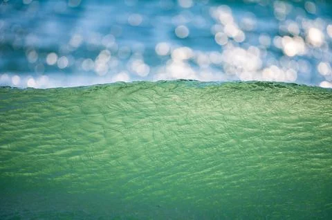 Wave Face Translucent Green Water Bokeh Sea Stock Photos