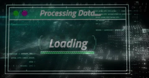 Wave field rising as UI box fading Processing Data text Loading bar filling Stock Footage 318237111