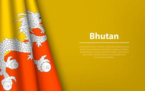 Wave flag of Bhutan with copyspace background. Stock Illustration