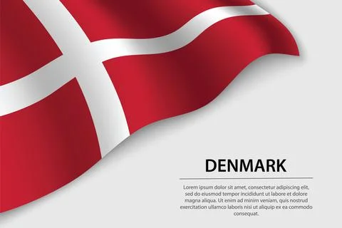 Wave flag of Denmark on white background. Banner or ribbon vector template Stock Illustration