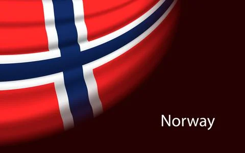 Wave flag of Norway on dark background. Banner or ribbon vector template Stock Illustration
