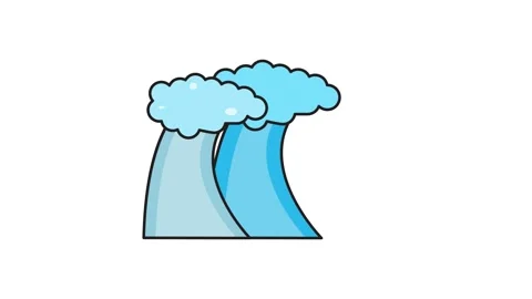 A wave with fluffy clouds under a bright blue sky, creating a cheerful and .. Stock Footage 335137274