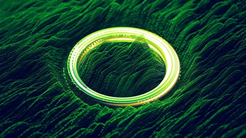Wave function and green glow ring seamless loop 3D render animation Stock Footage 163348113