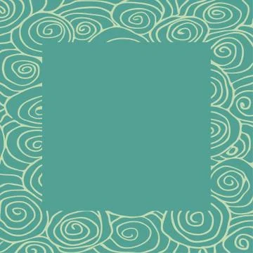 Wave hand-drawn pattern, waves frame square circle abstract background curled Illustrazione stock