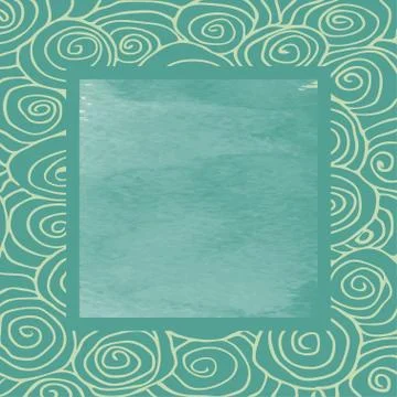 Wave hand-drawn pattern, waves frame square circle abstract background curled Ilustración de archivo