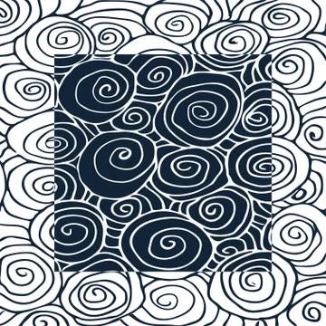 Wave hand drawn pattern, waves frame square  abstract background curled pattern Illustrazione stock