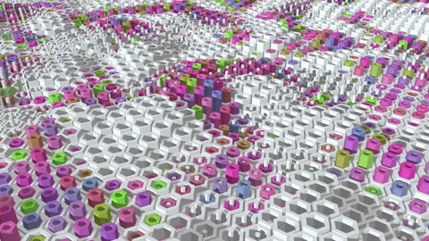 A wave of hexagons rolls across the field. Computer animation. Seamless loop. Stock Footage 100186003